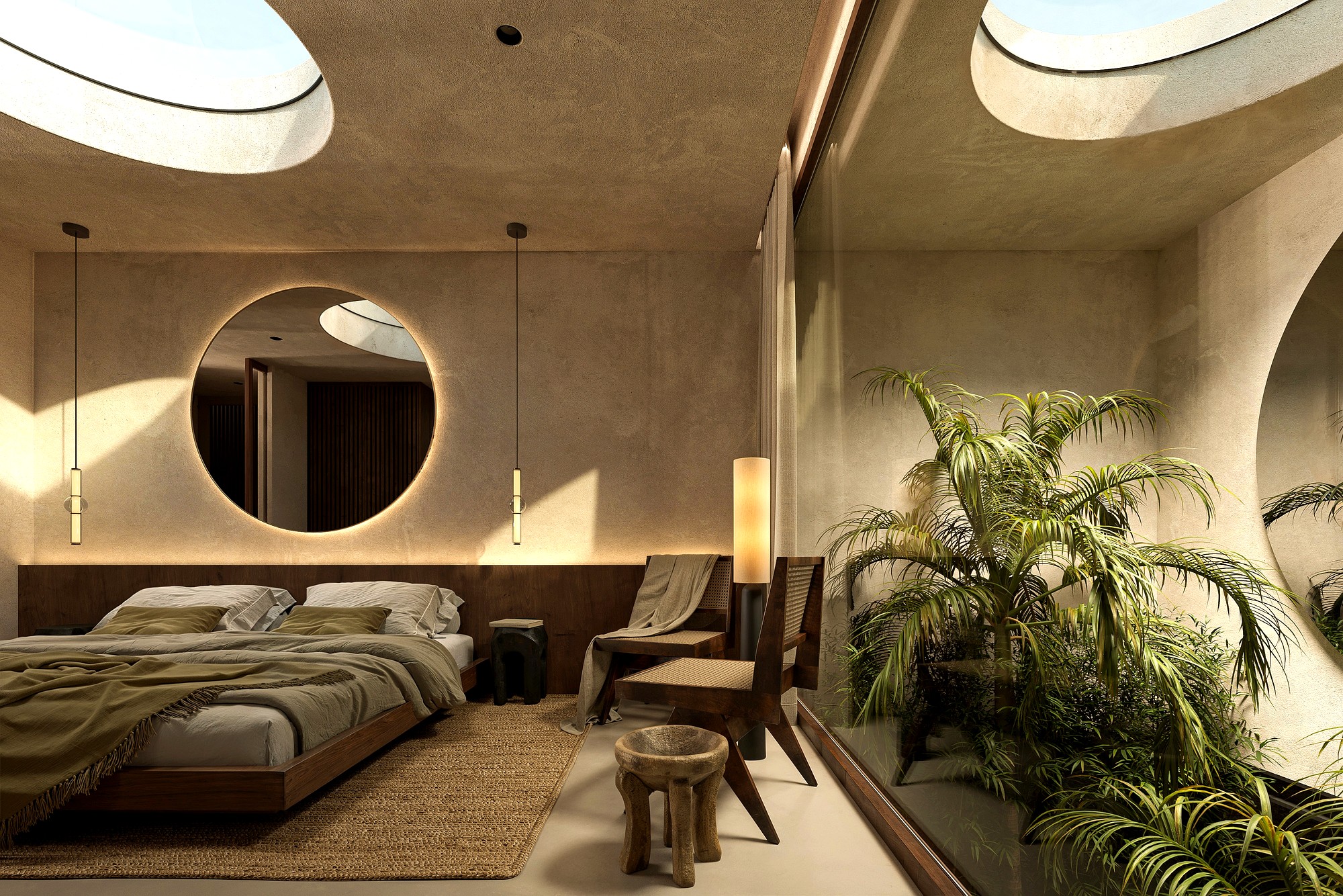 Villa bedroom under a round skylight, Ananta Nusa Dua